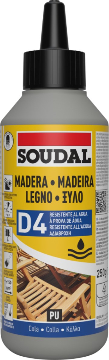 COLLA PER LEGNO D4 SOUDAL GR.250 POLIURETANICA