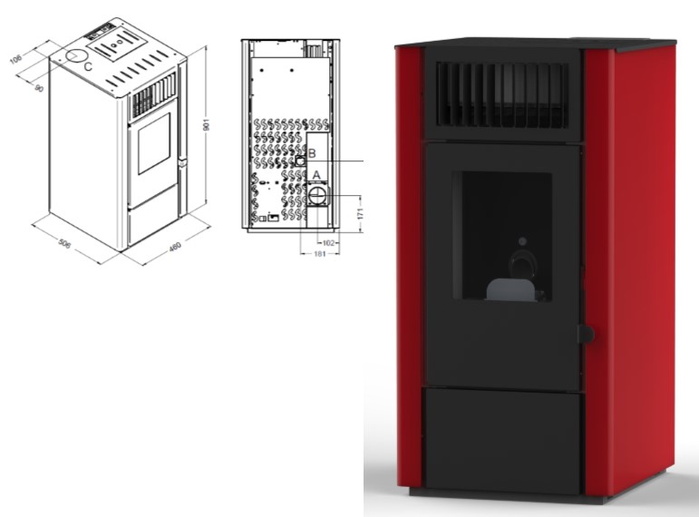 STUFA PELLET DORA 9,5KW ROSSO